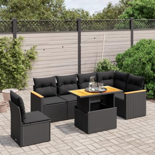 Festnight Polyrattan Lounge mit Tisch Verstellbare, Gartenmöbel Set, Balkonlounge Rattan, Balkon Sofa, Balkon Möbel inkl. Sitzkissen, Gartenlounge Outdoor, für Garten, Balkon 7-tlg-Type-94