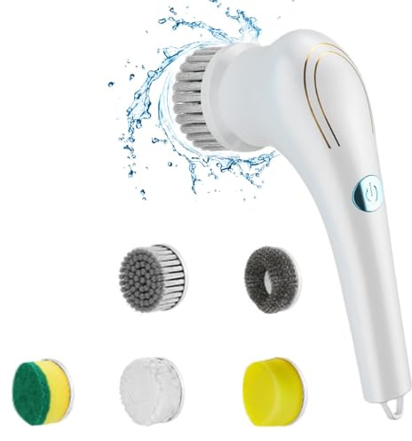 Elektrische Reinigungsbürste, Klein Elektrische Spin Scrubber Reinigungsbürste mit 5 Austauschbaren Bürstenköpfen, Hochgeschwindigkeits Schrubber für Küche, Badezimmer, Fenster, Auto