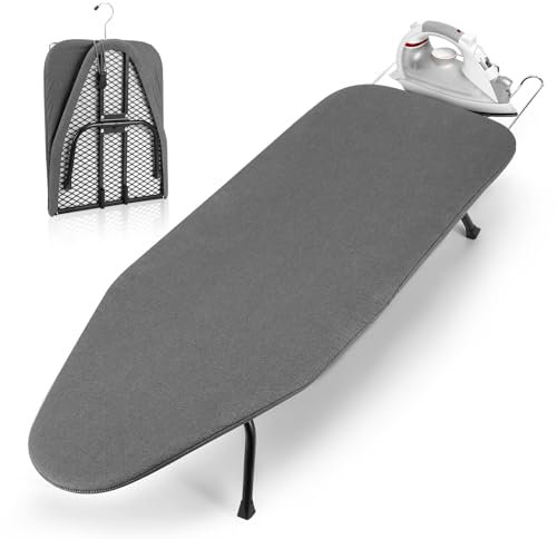 Foldable Ironing Board, Table Top Ironing Board with Iron Rest, Non-Slip Folding Legs, Compact Folding Steam Iron Table, Light Weight, Space Saving, Portable Ironing Board for Home Travel Use, 81x31cm