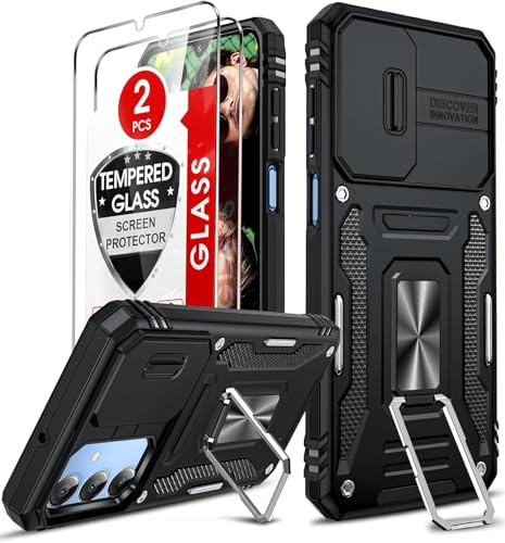 LeYi Handyhülle für Samsung Galaxy A16 5G Hülle [2 Glasfolie Schutzfolie], Militär Kameraschutz Handy Hüllen mit Ring Halter Schutzhülle Stoßfest Hardcase Kratzfest Cover A 16 5 G Case Schwarz