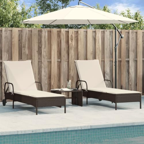 LAPOOH Sonnenliegen mit Auflagen 2 STK. Braun Poly Rattan, Gartenliege, Liegestuhl, Sonnenstuhl, Sonneninsel Outdoor, Liegen, Gartenmöbel, Bäderliege, Relaxliege - 3261435