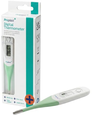 Proplast Digital Thermometer for Adults and Baby, Oral Underarm Body Temperature Reader with Flexible Tip, Fever Alarm, Fast Reading, Water Resistant, Kids and Family Use