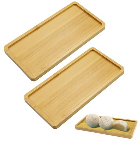 KiKiHong Lot de 2 petits plateaux rectangulaires en bambou pour sous-verres, sushis, gâteaux, café, collations - 17,5 x 8,8 cm
