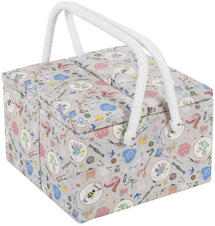 Hobby Gift Esclusiva grande scatola da cucito con due coperchi, scatola portaoggetti artigianale, vassoio per accessori, puntaspilli, manici in PVC, 25 x 25 x 17 cm, Haby Notions