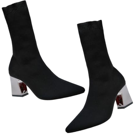 SHERCHPRY Botas De CalcetíN Para Mujer Con Punta Puntiaguda Y TacóN Grueso Zapatos De Invierno CóModos Y Elegantes Para OtoñO Fiesta Trabajo