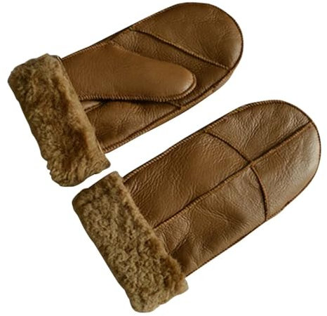 WENH Schaffell-Handschuhe for Damen, Winter-Wärme-Fell-Fäustlinge, verdickter, winddichter Outdoor-Handschuh, Schaffell(Coffee)
