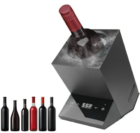 ZyKnaurral 750ml Electric Wine Cooler for Red and White Wine or Champagne, Stainless Steel Single Bottle Wine Bucket for Kitchen, Apartment, Villa, RV,Black