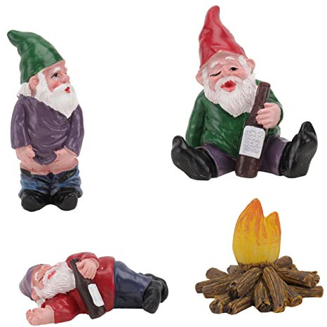 Happyyami Figurines Nains en Résine Set de 4 Artisanat Fin Détails Magnifiques Effet Décoratif Unique pour Décoration de Jardin Extérieure