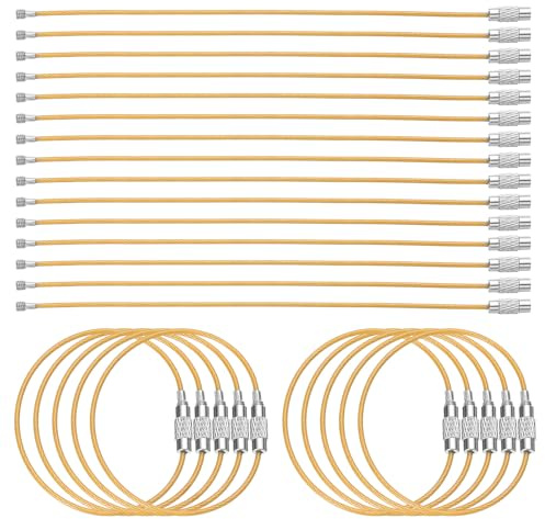 QUARKZMAN 25 st 6 tum plastbelagd tråd nyckelring kabel 1,5 mm plastbelagd nyckelring i rostfritt stål för hängande bagagetaggar ID-nycklar, gul, Gul