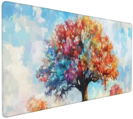 Tapis de Souris Coloré Arbre Tapis de Souris XXL 1400x600x3mm, Imperméable Tapis de Souris Gamer XXL Tapis Souris Mouse Pad, Base Atidérapante, Haute Précision et Vitesse pour Gamer, Deco Bureau