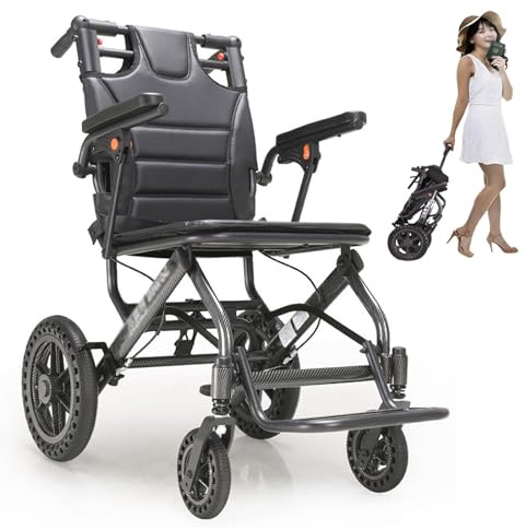 ERSINIAN Klappbarer Reiserollstuhl, Superleichter Transportrollstuhl, 12-Zoll-Hinterräder, Wasserdichtes PU-Kissen, Tragkraft 120 kg, Für Erwachsene Oder Kinder