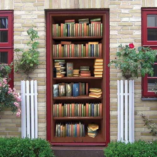 Tizhweqo Pegatina Puerta Biblioteca Pegatinas para Puertas Estante Para Libros Adhesivo Vinilo 3D Puerta Pegatina Pared Murales Papel Pintado Poster para Sala de Baño Decorativos 77x200 cm b6760