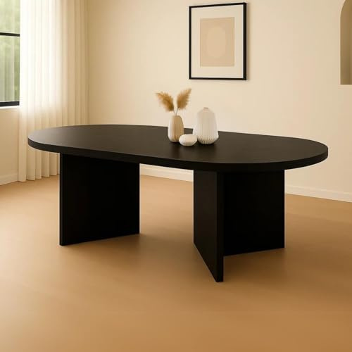 trelevo Esszimmertisch 160x90 cm Schwarze-Optik V-Form gerade Kanten | Tischplatte 40mm, ovealer Esstisch, Tischbeine, Holztisch Esszimmer