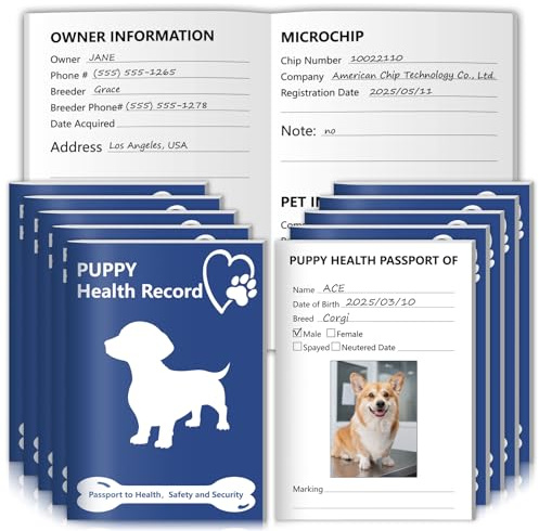 10 Confezioni di Libretti per Registrazione delle Vaccinazioni per Cuccioli 12 Fogli per Confezione Libro per Registrazioni delle Vaccinazioni del Cane Schede Sanitarie del Cane 12,7x8,9cm Quaderno