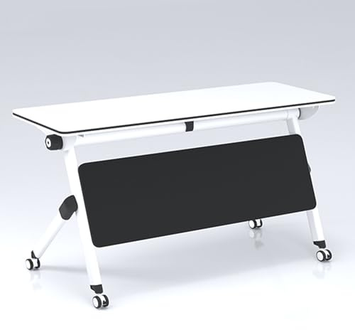 Meedlopia Quadratischer Klapptisch mit leisen Rädern für Konferenzen, modernes weißes Konferenzbüro, Seminar-Design abgerundeten Ecken, mobiler Faltbarer Besprechungstisch Rollen