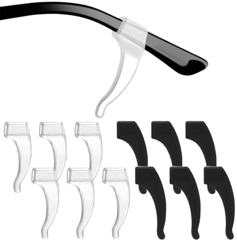 NJCXOLA 6 pares de topes para gafas de silicona antideslizante, suave silicona, gancho, negro y blanco