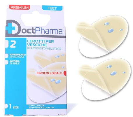 Doctpharma Cerotti per Vesciche Piedi 2 Pezzi, Idrocolloidali, Invisibili, Impermeabili, Lunga Durata, Guarigione Veloce, Ipoallergenici, Testati Dermatologicamente