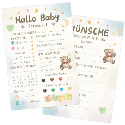 HOMANGA Baby Willkommen Spiel Karte, 12 Party Spiel Füllung Karten | Baby Dusche Ratenspiel oder Geschlecht Enthüllung, Party Spielkarten für Jungen und Mädchen