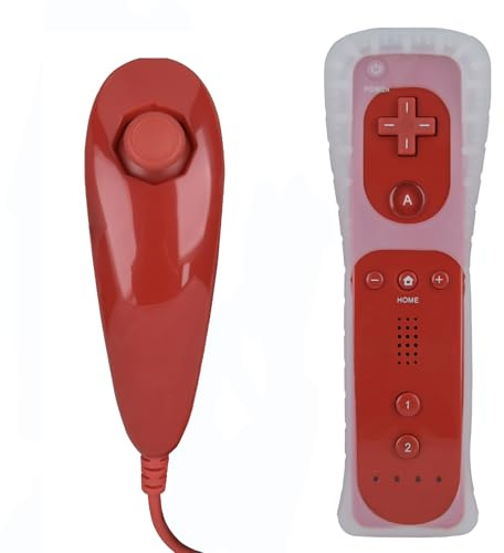 MOVHEIYL Replacement Remote Controller for Wii & Wii U, Built-in 2 in 1 Motion Plus with Silicon Case and Nunchuck (Red)