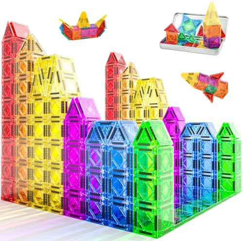 ECHOBUY Mini Piastrelle Magnetiche Giocattolo 40 Pezzi STEM Montessori con Scatola in Ferro Leggero Portatile da Viaggio per Bambini 3+ Anni