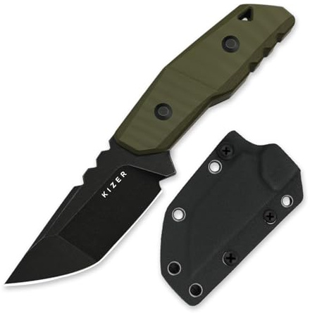 Kizer Quartz Couteau à Lame Fixe, Tanto AEB-L de 8cm avec Manche G10, Couteaux de Camping Antidérapants 3D avec Étui Kydex pour le Camping, la Randonnée et la Survie 1086A1
