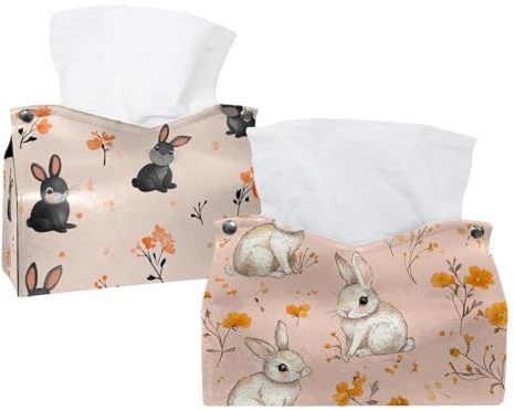 Lot de 2 boîtes à mouchoirs pour chambre, maison et bureau, lapin, fleur orange (7) boîtes à mouchoirs