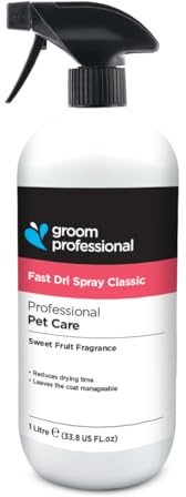 GROOM PROFESSIONAL Fast Dri Classic Dog Spray - for Quick Drying - Reduces Drying Time After Baths - Unique Formula to Neutralise Hair's Ability to Hold Water 1 Litre