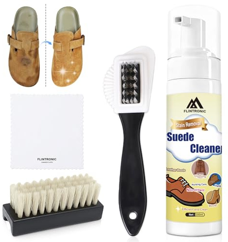 flintronic 4PCS Suede & Nubuck Cleaner Kit, 200ml Suede Cleaner with 4-Sides Brush,Clean Polish Care & Restore Leather Boots,Cloths,Shoes,Handbags & Hats