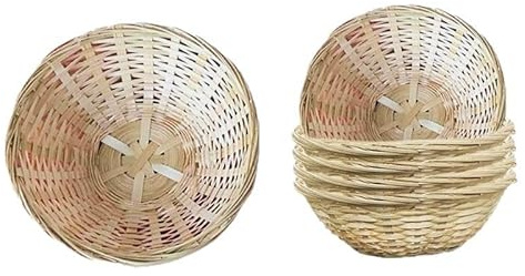 Nzoike Corbeilles à Pain Rondes en Bambou, 17 cm x 6 cm, Lot de 6 Paniers Traditionnels Tressés pour Pain, Fruits et Collations