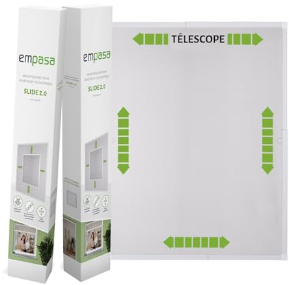 empasa Moustiquaire Kit télescopique SLIDE 2.0 pour fenêtres sans sciage | Cadre télescopique extensible en aluminium Moustiquaire anti-insectes 120 x 140 cm, Couleur : blanc