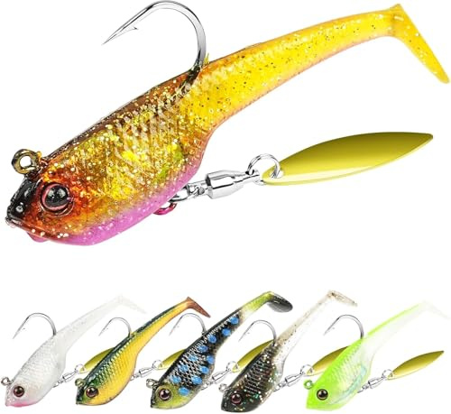 Gummifische Angelköder für Forelle Zander & Barsch, Kunstköder Angelausrüstung Gummiköder Angelsets Jigs Head, Angelgeschenke für Männer,Angelköder für Süß- und Salzwasser