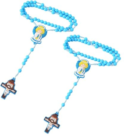 Sbshiouu Lot de 2 chapelets catholiques pour enfants avec breloques en forme de croix et perles colorées