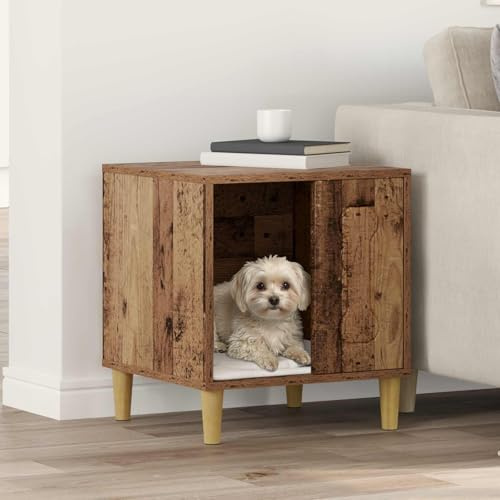 Mokuyary Hundhus gammalt trä 44 x 42 x 49 cm hundkennel lätt att montera för utomhusbruk, trädgård, terrass