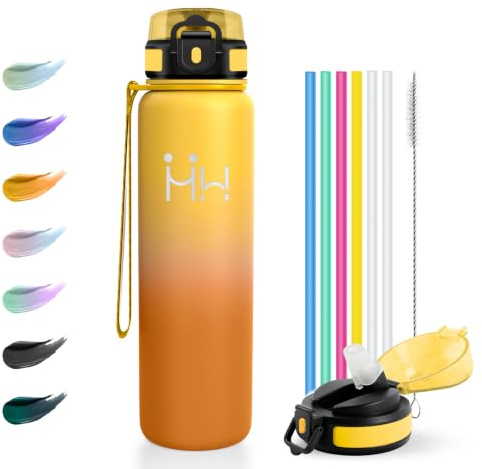 JAPORIA Borraccia Acciaio Inox 1L, Borraccia Termica con Cannuccia, e Tenuta Ermetica, Senza BPA, Thermos per Tutte le Attività all'Aperto, Outdoor