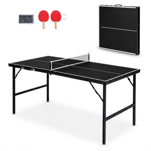 LIFEZEAL Mini mesa de ping pong de metal, mesa de tenis con redes, bolas, bates, mesa plegable para exterior e interior