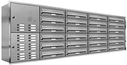 AL Briefkastensysteme, 24er Unterputzbriefkasten, Briefkasten mit Klingel, 24 Fach, Briefkastenanlage modern, rostfrei Edelstahl Postkasten