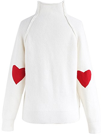 Chicwish dam bekväm avslappnad lång ärm-hjärtformad lappad stickad topp pullover stickad jacka