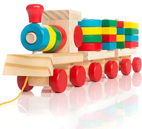 all Kids United® Holz-Eisenbahn Spielzeug-Eisenbahn aus Holz; Kinderspielzeug Sortierwürfel Holz-Zug Lernspielzeug (Holzzug)