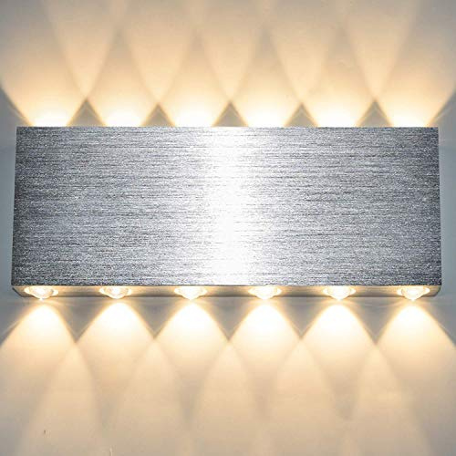 Lightess 24W LED Wandleuchte Innen Up and Down Wandlampe Modern Silber Wandbeleuchtung Warmweiss Bleuchtung für Treppenhaus Wohnzimmer Schlafzimmer Flur usw. (Aluminium)