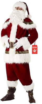 Morph Santa Costume For Men, Red Velvet Father Christmas Suit, Deluxe Santa Suit, Mens Christmas Fancy Dress X-Large