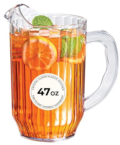 Restaurantware-RW Base 47 Ounce Beer Pitcher, 1 Durable Restaurant Pitcher - Hard Plastic, Serve Soda, Lemonade, Juice, Or Sangria, Clear Plastic, for Bars, Parties, Or Homes,
