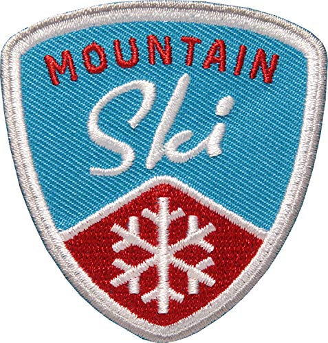 2 x Ski Aufnäher gestickt 62 mm Blau/Skifahren Skitour Schneeflocke Wintersport Berge/Patches zum Aufnähen Aufbügeln auf Jacke Kleidung/Patch Abzeichen Flicken Bügelflicken Applikation (Cyan)