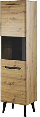 Furniture24 Vitrine NORDI Vitrinenschrank Standvitrine in Mit LED Beleuchtung (Artisan Eiche)