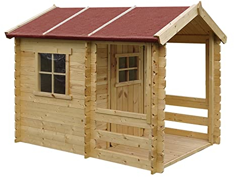 Timbela Kinderspielhaus aus Holz - Spielhaus im Freien für Kinder - B146xL181xH145 cm/1,1m2 Gartenspielhaus - Garten-Sommerhaus für Kinder M501A