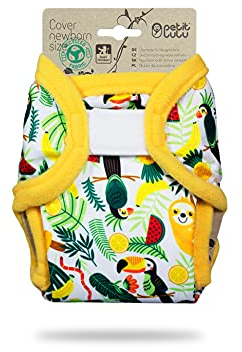 Petit Lulu Größe 1 PUL Überhose (2-6 kg) | Klett | Newborn Windelüberhose | Baby Windelhose | Waschbar & Wasserdicht | Stoffwindeln für Neugeborene | Hergestellt in EU (Chilling Sloth)