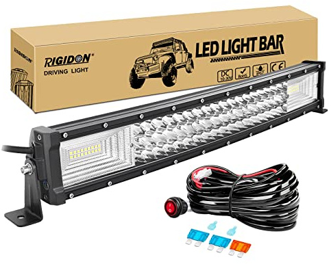 RIGIDON 22 Zoll 55 cm 270W Gebogene led lichtleiste mit 12v kabelbaum kit | 6000K weiß, wasserdichte, offroad beleuchtung, lightbar, arbeitsscheinwerfer, für auto KFZ ATV LKW traktor fahrzeuge Pickup