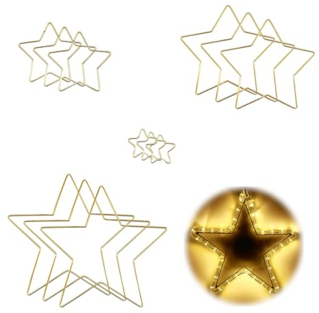 12 Stück Stern Kranz Rahmen Pentagrammförmige Kranzringe Metallring Stern Makramee Rahmen Reifen Pentagramm Erhältlich in vier Größen: 5 bis 20 cm Für DIY Handwerk Traumfänger Kranz Hochzeit Dekor