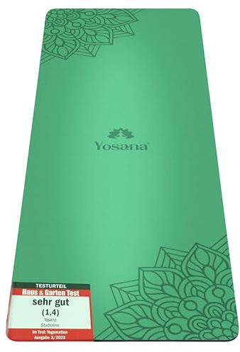Yosana Yogamatte aus Naturkautschuk | extrem rutschfest | ULTRA GRIP Oberfläche aus ECO PU | extra breit 68cm | inklusive Tragegurt | Yoga matte 183x68cm | 4mm dünn