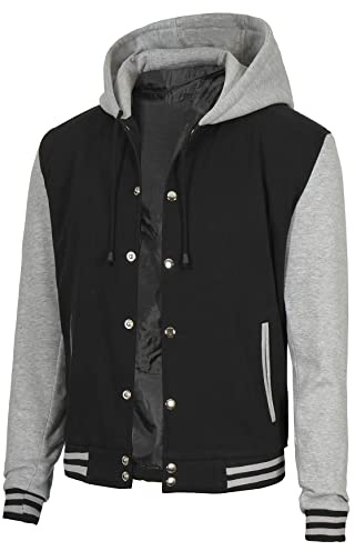 Decrum Lightweight Bomber Jacket Men with Hood - High School Men's Varsity Jackets | [40071044] Gray Sleve, L