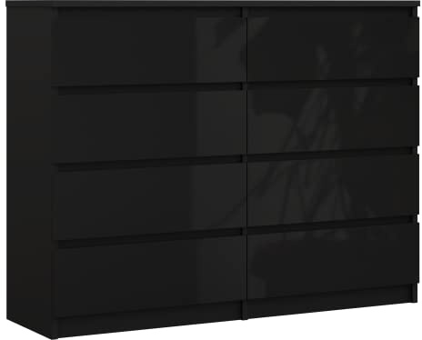 3E 3xE living.com Kommode mit 8 Schubladen 120 cm, Farbe: Schwarz Matt/Schwarz Glanz, H: 102 cm, B: 120 cm, T: 39 cm